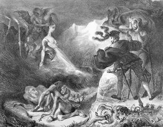 Fausto y Mefistófeles en el aquelarre de las brujas, del Fausto de Goethe, 1828, ilustración